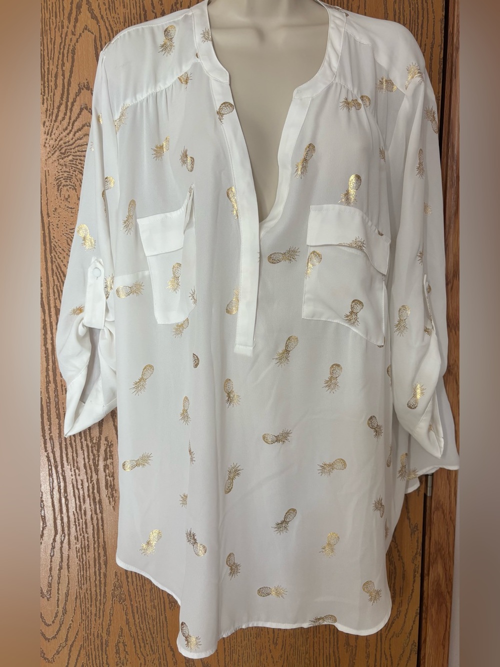 torrid White Tunic with Gold Pineapple Print